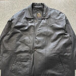 Vintage Prestige Leather Jacket Mens 4XL Black 90s Oversized Quilted Lining